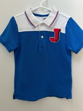 Janie and Jack Blue Polo with White Yoke and Red 'J' Patch